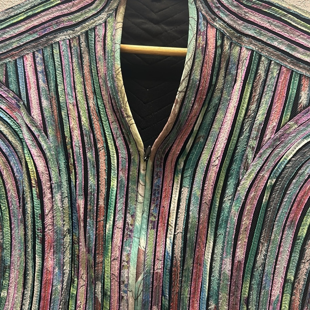 Chico's Multicolor Striped Fringe Jacket - Women's Blazer - Picture 2 of 12